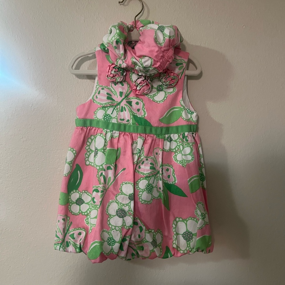 Lilly Pulitzer Pink and Green Floral Baby Dress with bloomers